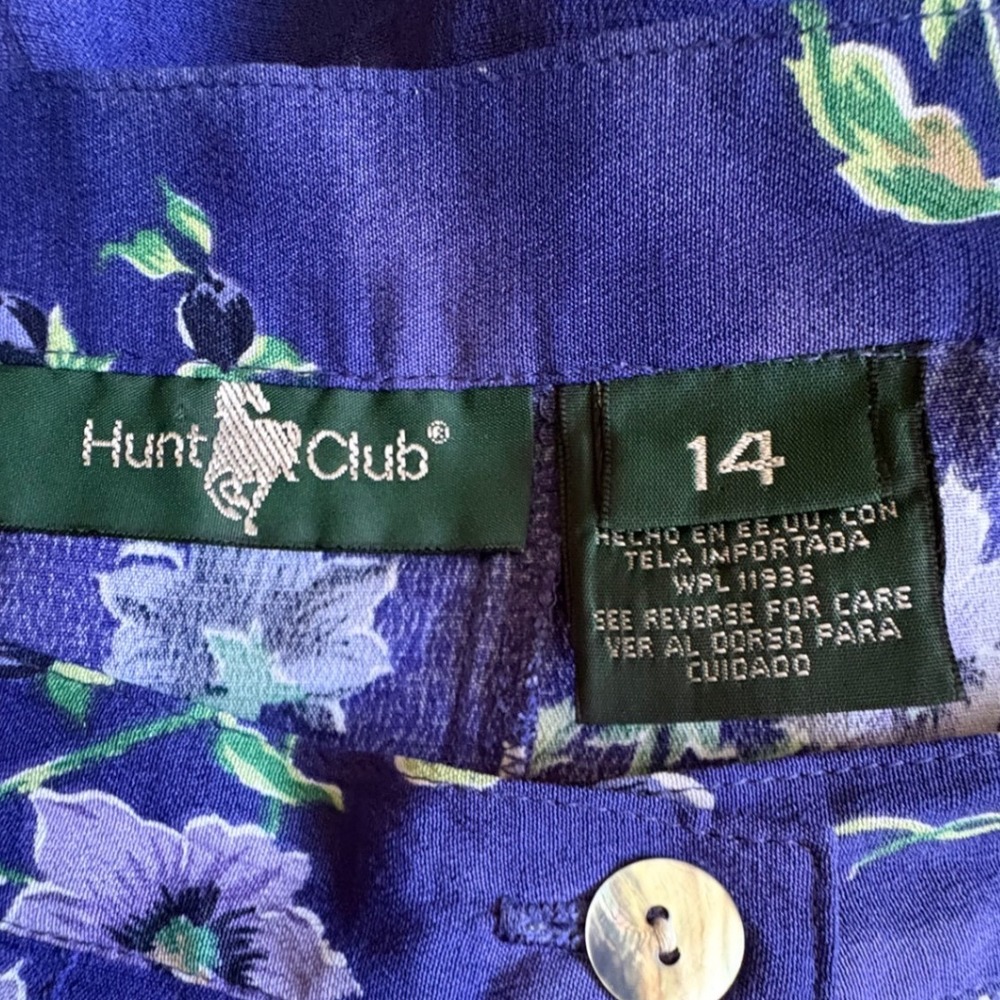 Hunt Club Vintage Floral Pleated Midi Skirt Purple Blue Button Front Size 14 - Picture 7 of 10